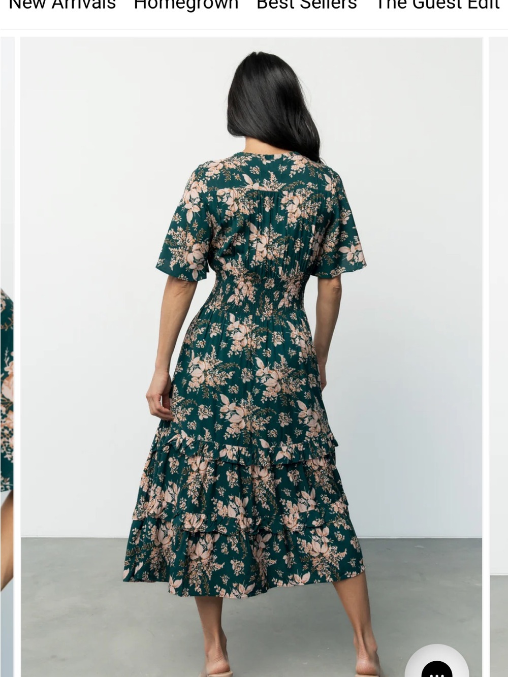 Baltic Born Floral V-Neck Tiered Midi Dress in Teal and Cream - Picture 5 of 8